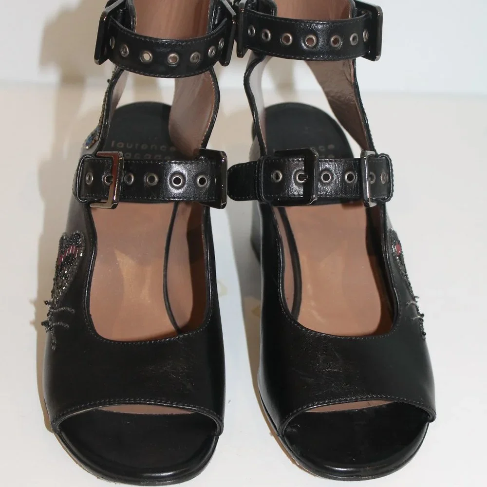 LAURENCE DACADE ELLEN NEDEN BEADED BLACK SANDALS - Picture 7 of 16